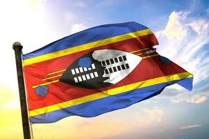 Datei Swasiland 3d Rendern Flagge winken isoliert Himmel und Wolke Hintergrund foto