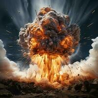 fotorealistisch Bild von das Explosion. Rauch und Flammen im das Explosion, Militär- Aktion. ai generiert foto
