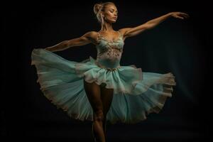 ein Ballerina gefangen Mitte Sprung im ein atemberaubend Anzeige von Anmut und Sportlichkeit foto