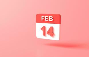 3d Rendern minimal Kalender Symbol Symbol. minimal Karikatur süß Stil Design. glücklich Valentinstag Tag Konzept. auf Pastell- Rosa oder rot Hintergrund, Illustration. Bildung einfach. Februar 14 Valentinstag Tag foto