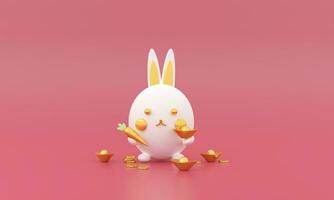 glücklich Chinesisch Neu Jahr 2023 Jahr von das Hase süß Tierkreis Zeichen mit Geld Vermögen, Elemente Gold auf Pastell- Farbe Hintergrund. Übersetzung glücklich Neu Jahr. foto