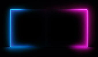 Neon- Rechteck Rahmen Vorlage isoliert schwarz Hintergrund. Rosa und Blau Farben. ai generativ foto