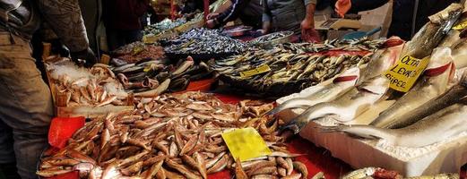 Fischfutter in einem Fischmarktstand foto