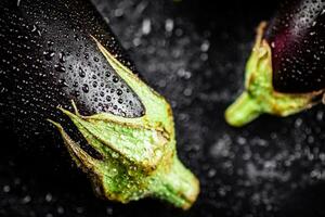 frisch nass Aubergine auf das Tisch. foto