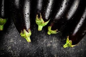 frisch nass Aubergine auf das Tisch. foto