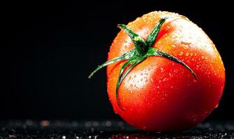 einer reif Tomate auf das Tisch. foto