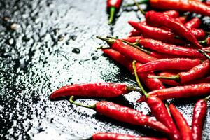 Schoten von heiß Chili Pfeffer auf das Tisch. foto