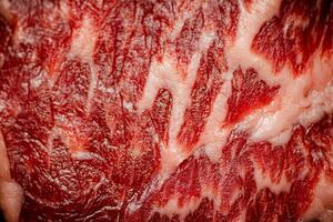 roh Steak. Makro Hintergrund. das Textur von das Fleisch. foto