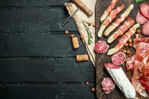 Antipasti Hintergrund. Vielfalt von Italienisch Snacks. foto