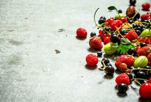 wild Beeren auf das Stein Tisch. foto