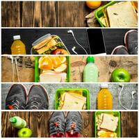 Essen Collage von Sport Frühstück. foto