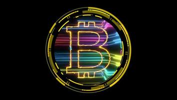 Bitcoin-Kryptowährung und futuristischer Regenbogen-Digitallaser