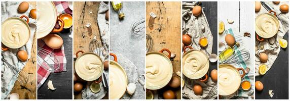 Essen Collage von Mayonnaise. foto