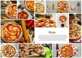 Essen Collage von Pizza. foto