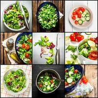 Essen Collage von Grün Salat. foto