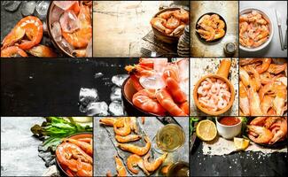 Essen Collage von Garnele. foto