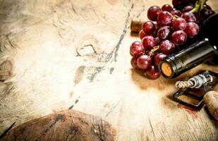 Flasche von rot Wein mit Trauben foto