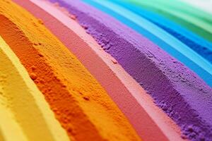 ein Nahansicht Aussicht von regenbogenfarben Sand Streifen mit reichlich Kopieren Raum gegen ein Weiß Hintergrund. ai generiert foto