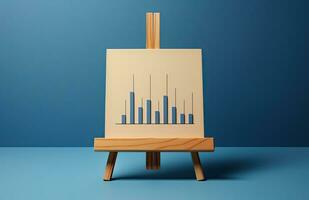 Staffelei mit Graph auf Blau Hintergrund. Daten Analyse. ai generiert foto