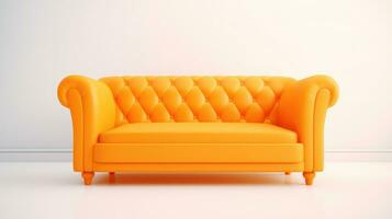 modern Orange Sofa auf Beine auf Weiß Hintergrund. eben legen Vorderseite Sicht. foto