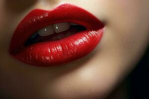 verlockend schön weiblich Lippen. generieren ai foto