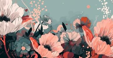 Aquarell Panorama- Hintergrund gemalt Blumen mit Farbe - - ai generiert Bild foto