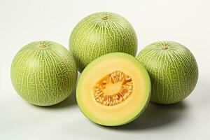 Melone, Melone Scheiben auf ein Weiß hintergrund.generativ ai foto