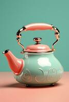 Tee Topf, Keramik Teekanne auf Hintergrund. ai generiert foto