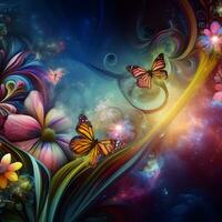 zauberhaft Kaleidoskop, ein Welt wo Schmetterlinge Farbe Blumen mit strahlend Farbtöne. ai generiert foto