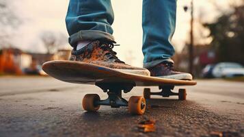 ein Person Skateboarding Nieder ein Straße ai generiert foto