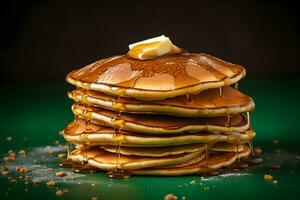 köstlich Pfannkuchen auf hölzern Tabelle mit Früchte. ai generiert foto