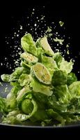 fliegend griechisch Salat auf Weiß ai generiert foto