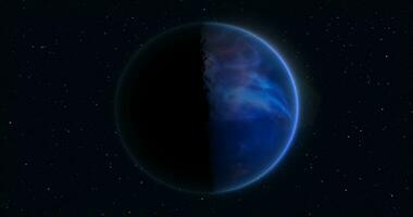 abstrakt realistisch Raum Spinnen Planet runden Kugel mit ein Blau Wasser Oberfläche im Raum gegen das Hintergrund von Sterne foto