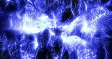 abstrakt Blau Wellen und Rauch von Partikel von Energie magisch hell glühend flüssig, Hintergrund foto