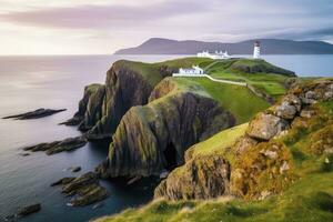 Skye Insel Nest Punkt Leuchtturm im Hochland. ai generiert foto