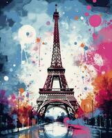 Eiffel Turm. Kunstwerk Design, Illustration zum T-Shirt Drucken oder Poster foto