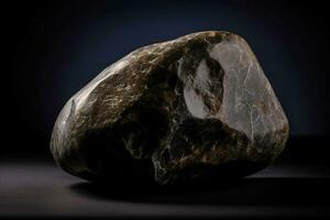 Musgravit ist ein Selten kostbar natürlich geologisch Stein auf ein schwarz Hintergrund im niedrig Taste. ai generiert. foto
