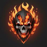 Kopf Schädel Feuer Maskottchen und Esport Spielen Logo, ai generiert foto