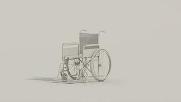 Rollstuhl Modell- ein Weiß Rollstuhl auf ein Weiß Hintergrund 3d machen foto