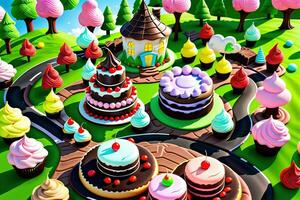 atemberaubend Fantasie Welt gemacht von Kekse und Kuchen. generativ ai foto
