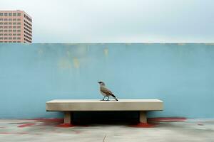ein Vogel Sitzung auf ein Bank generativ ai foto
