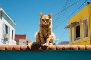 ein Katze Sitzung auf ein Dach generativ ai foto