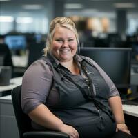 ein Frau Sitzung im ein Büro generativ ai foto