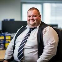 ein Mann tragen ein Krawatte und Weste Sitzung im ein Büro generativ ai foto