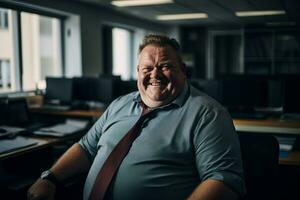 ein Mann tragen ein Krawatte Sitzung im ein Büro generativ ai foto