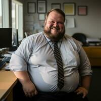 ein Mann mit ein Bart und Krawatte Sitzung beim ein Schreibtisch generativ ai foto