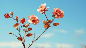 ein Bündel von Blumen im Vorderseite von ein Blau Himmel generativ ai foto