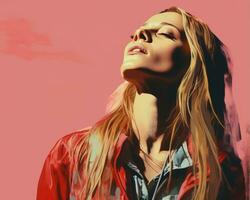 ein Digital Gemälde von ein Frau im ein rot Jacke generativ ai foto