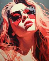 ein Digital Gemälde von ein Frau tragen Sonnenbrille generativ ai foto
