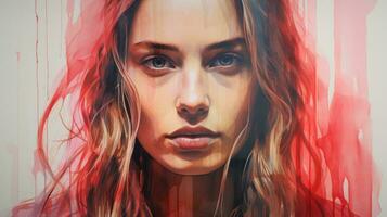 ein Digital Gemälde von ein Frau mit lange Haar generativ ai foto